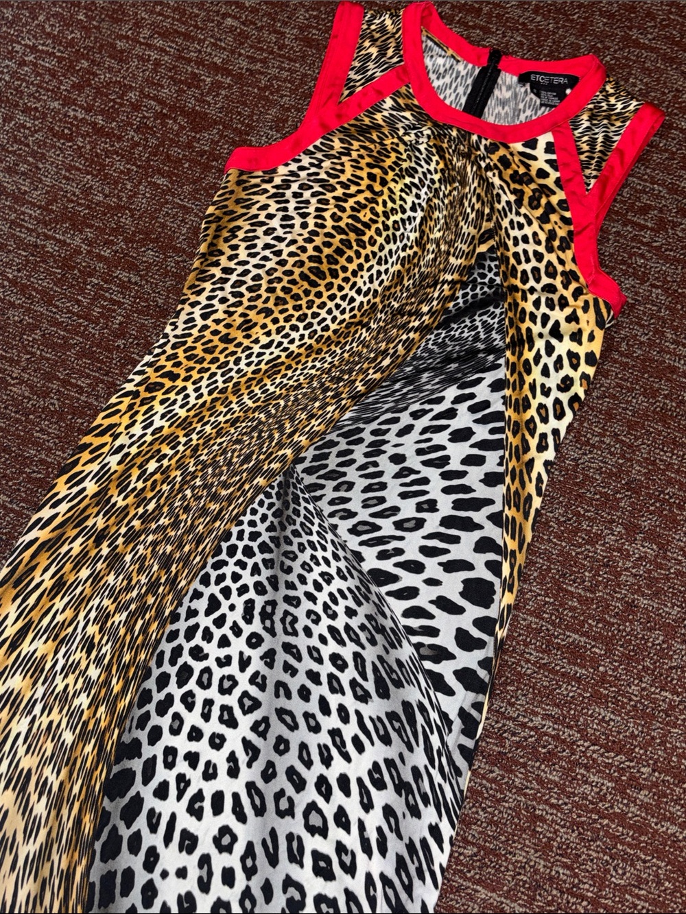Etcetera dress vintage animal print sleeveless fitted midi dress cheetah silk 8